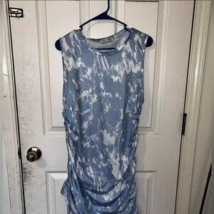 Kate Kasin Adjustable Rouched Short Tank Dress Blue/white Size ZL